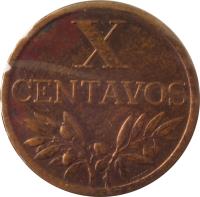 reverse of 10 Centavos (1942 - 1969) coin with KM# 583 from Portugal. Inscription: X CENTAVOS M NORTE
