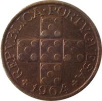 Portugal coin 20 Centavos (1942 - 1969) obverse obverse of 20 Centavos (1942 - 1969) coin with KM# 584 from Portugal. Inscription: REPVBLICA · PORTVGVESA 1964