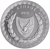 obverse of 5 Euro - Goddess Aphrodite (2015) coin with KM# 103 from Cyprus. Inscription: ΚΥΠΡΟΣ CYPRUS KIBRIS 2015 1960