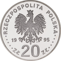 Poland coin 20 Złotych - XXVI Olympic Games - Atlanta 1996 (1995) obverse obverse of 20 Złotych - XXVI Olympic Games - Atlanta 1996 (1995) coin with Y# 304 from Poland. Inscription: RZECZPOSPOLITA POLSKA 19 95 mw ZŁ 20 ZŁ