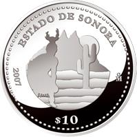 Mexico coin 10 Pesos - Sonora - Silver Proof Issue (2007) reverse reverse of 10 Pesos - Sonora - Silver Proof Issue (2007) coin with KM# 841 from Mexico. Inscription: ESTADO DE SONORA 2007 Mo 10$
