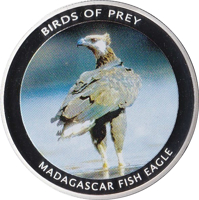 reverse of 10 Kwacha - Birds of Prey - Madagascar Fish Eagle (2010) coin from Malawi. Inscription: BIRDS OF PREY MADAGASCAR FISH EAGLE