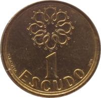 Portugal coin 1 Escudo (1986 - 2001) reverse reverse of 1 Escudo (1986 - 2001) coin with KM# 631 from Portugal. Inscription: 1 ESCUDO H.BATISTA