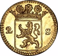 Dutch Republic coin 2 Stuivers (1723 - 1766) obverse obverse of 2 Stuivers (1723 - 1766) coin with KM# 48a from Dutch Republic. Inscription: 2 S
