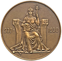 obverse of 2 Krónur - Christian X - 1000 years of Althing (1930) coin from Iceland. Inscription: 930- 1930 B.B.