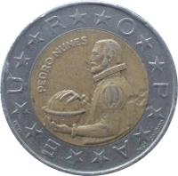 reverse of 100 Escudos (1989 - 2001) coin with KM# 645 from Portugal. Inscription: PEDRO NUNES E**U**R**O**P**A JOSE CANDIDO