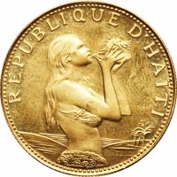 Haiti coin 500 Gourdes - The Mermaid (1973) obverse obverse of 500 Gourdes - The Mermaid (1973) coin with KM# 109 from Haiti. Inscription: REPUBLIQUE D'HAÏTI