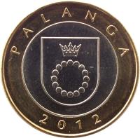reverse of 2 Litai - Lithuanian resorts - Palanga (2012) coin with KM# 186.1 from Lithuania. Inscription: PALANGA 2012