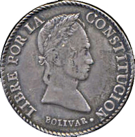 Bolivia coin 8 Soles (1841 - 1848) reverse reverse of 8 Soles (1841 - 1848) coin with KM# A103 from Bolivia. Inscription: LIBRE POR LA CONSTITUCION· BOLIVAR