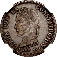Bolivia coin 4 Soles (1860) reverse reverse of 4 Soles (1860) coin with KM# 139 from Bolivia. Inscription: LIBRE POR LA CONSTITUCION BOLIVAR