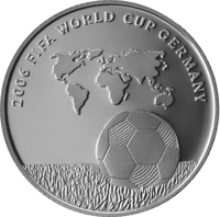 Israel coin 1 New Sheqel - 2006 FIFA World Cup Germany (2004) reverse reverse of 1 New Sheqel - 2006 FIFA World Cup Germany (2004) coin with KM# 406 from Israel. Inscription: 2006 FIFA WORLD CUP GERMANY