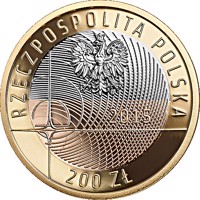 obverse of 200 Złotych - 100 Years of Warsaw University of Technology (2015) coin with Y# 930 from Poland. Inscription: RZECZPOSPOLITA POLSKA MW 2015 200 ZŁ