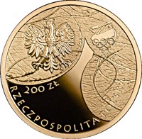 obverse of 200 Złotych - Polish Olympic Team Sochi 2014 (2014) coin with Y# 895 from Poland. Inscription: mw 200 ZŁ RZECZPOSPOLITA POLSKA 2014