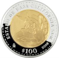 Mexico coin 100 Pesos - Baja California Sur - Gold & Silver Proof Issue (2006) reverse reverse of 100 Pesos - Baja California Sur - Gold & Silver Proof Issue (2006) coin with KM# 864 from Mexico. Inscription: BAJA CALIFORNIA SUR Mo 2006 $100