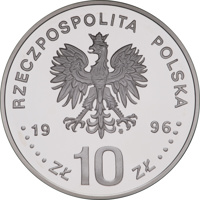 Poland coin 10 Złotych - 40th Anniversary - Death of Stanisław Mikołajczyk (1996) obverse obverse of 10 Złotych - 40th Anniversary - Death of Stanisław Mikołajczyk (1996) coin with Y# 317 from Poland. Inscription: RZECZPOSPOLITA POLSKA mw 1996 ZŁ 10 ZŁ