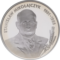Poland coin 10 Złotych - 40th Anniversary - Death of Stanisław Mikołajczyk (1996) reverse reverse of 10 Złotych - 40th Anniversary - Death of Stanisław Mikołajczyk (1996) coin with Y# 317 from Poland. Inscription: STANISŁAW MIKOŁAJCZYK 1901-1966