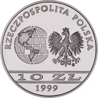 Poland coin 10 Złotych - Centenary of the death of Ernest Malinowski (1818 - 1899) (1999) obverse obverse of 10 Złotych - Centenary of the death of Ernest Malinowski (1818 - 1899) (1999) coin from Poland. Inscription: RZECZPOSPOLITA POLSKA mw 1999 ZŁ 10 ZŁ