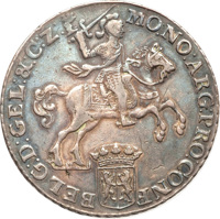 Dutch Republic coin 1 Ducaton (1659 - 1792) obverse obverse of 1 Ducaton (1659 - 1792) coin from Dutch Republic. Inscription: MO NO ARG PRO CON - FOE BELG G D GEL C.Z