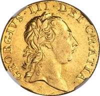 obverse of 1 Guinea - George III - 1'st Portrait (1761) coin with KM# 590 from United Kingdom. Inscription: ·GEORGIVS·III DEI·GRATIA·