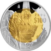 reverse of 100 Pesos - Guanajuato - Gold & Silver Proof Issue (2006) coin with KM# 872 from Mexico. Inscription: Mo 2006 $100 Guanajuato