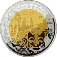 Mexico coin 100 Pesos - Guerrero - Gold & Silver Proof Issue (2006) reverse reverse of 100 Pesos - Guerrero - Gold & Silver Proof Issue (2006) coin with KM# 873 from Mexico. Inscription: GUERRERO $100 Mo 2006