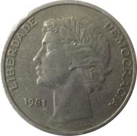 obverse of 25 Escudos (1980 - 1986) coin with KM# 607a from Portugal. Inscription: LIBERDADE DEMOCRACIA 1980 NORTE D'ALMEIDA