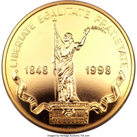 Romania coin 1000 Lei - 150th Anniversary of the 1848 Romanian Revolution (1998) reverse reverse of 1000 Lei - 150th Anniversary of the 1848 Romanian Revolution (1998) coin with KM# 137 from Romania. Inscription: LIBERTATE EGALITATE FRATIETATE 1848 1998