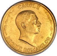 Romania coin 100 Lei - Carol II - 10th Anniversary of Reign of Carol II (1940) obverse obverse of 100 Lei - Carol II - 10th Anniversary of Reign of Carol II (1940) coin with KM# M12 from Romania. Inscription: CAROL II REGELE ROMANILOR
