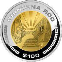 Mexico coin 100 Pesos - Quintana Roo - Gold & Silver Proof Issue (2007) reverse reverse of 100 Pesos - Quintana Roo - Gold & Silver Proof Issue (2007) coin with KM# 883 from Mexico. Inscription: QUINTANA ROO 2007 Mo $100