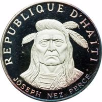 obverse of 10 Gourdes - Native American Chieftains Series - Joseph Nez Perce (1971) coin with KM# 84 from Haiti. Inscription: REPUBLIQUE D'HAÏTI JOSEPH NEZ PERCE