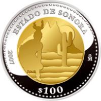 Mexico coin 100 Pesos - Sonora - Gold & Silver Proof Issue (2007) reverse reverse of 100 Pesos - Sonora - Gold & Silver Proof Issue (2007) coin with KM# 887 from Mexico. Inscription: ESTADO DE SONORA 2007 Mo $100