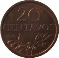 reverse of 20 Centavos (1969 - 1974) coin with KM# 595 from Portugal. Inscription: 20 CENTAVOS