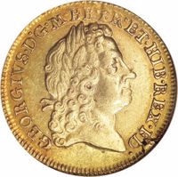 obverse of 1 Guinea - George I - 3'rd Portrait (1715 - 1716) coin with KM# 543 from United Kingdom. Inscription: GEORGIVS • D • G • M • BR • FR • ET • HIB • REX • F • D •