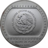 obverse of 10 Nuevo Pesos - El Tajín (1993) coin with KM# 570 from Mexico. Inscription: ESTADOS UNIDOS MEXICANOS 5 ONZAS DE PLATA LEY 0.999
