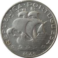 obverse of 2.50 Escudos (1932 - 1951) coin with KM# 580 from Portugal. Inscription: REPUBLICA PORTUGUESA