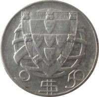 reverse of 2.50 Escudos (1932 - 1951) coin with KM# 580 from Portugal. Inscription: 2 $ 50