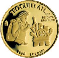 reverse of 1/20 Onza - Gold Bullion (1999) coin with KM# 642 from Mexico. Inscription: TEOCUITLATL Mo 1/20 DE ONZA ORO PURO 1999 LEY 0.999