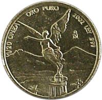 Mexico coin 1/20 Onza - Gold Bullion (2000 - 2009) reverse reverse of 1/20 Onza - Gold Bullion (2000 - 2009) coin with KM# 671 from Mexico. Inscription: 1/20 ONZA ORO PURO 2002 LEY .999 Mo