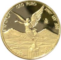 reverse of 1/10 Onza - Libertad Gold Bullion (2000 - 2011) coin with KM# 672 from Mexico. Inscription: 1/10 ORO PURO 2007 LEY .999 Mo