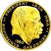 Gabon coin 50 Francs - Independence (1960) obverse obverse of 50 Francs - Independence (1960) coin with KM# 3 from Gabon. Inscription: PRESIDENT LEON MBA 1960 REPUBLIQUE GABONAISE