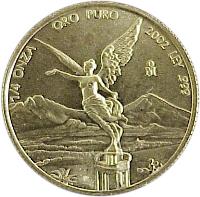 reverse of 1/4 Onza - Libertad Gold Bullion (2000 - 2009) coin with KM# 673 from Mexico. Inscription: 1/4 ONZA ORO PURO 2002 LEY .999 Mo