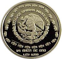 Mexico coin 25 Pesos / 1/4 Onza - Águila (1998) obverse obverse of 25 Pesos / 1/4 Onza - Águila (1998) coin with KM# 667 from Mexico. Inscription: ESTADOS UNIDOS MEXICANOS