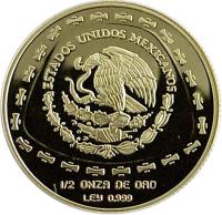 Mexico coin 50 Pesos / 1/2 Onza - Águila (1998) obverse obverse of 50 Pesos / 1/2 Onza - Águila (1998) coin with KM# 668 from Mexico. Inscription: ESTADOS UNIDOS MEXICANOS