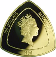 obverse of 180 Dollars - Elizabeth II - Bermuda Triangle (1996) coin with KM# 98 from Bermuda. Inscription: 180 DOLLARS ELIZABETH II 1996