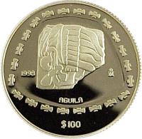 reverse of 100 Pesos / 1 Onza - Águila (1998) coin with KM# 669 from Mexico. Inscription: 1998 Mo AGUILA $100