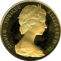obverse of 100 Dollars - Elizabeth II - Silver Jubilee (1977) coin with KM# 27 from Bermuda. Inscription: SILVER JUBILEE ELIZABETH II