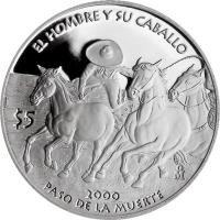 reverse of 5 Pesos - El Hombre y su caballo (2000) coin with KM# 670 from Mexico. Inscription: EL HOMBRE Y SU CABALLO $5 2000 Mo