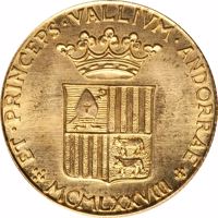 obverse of 1 Sobirana (1978) coin from Andorra. Inscription: ET·PRINCEPS·VALLIVM·ANDORRAE MCMLXXVIII