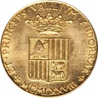 Andorra coin 1 Sobirana (1978) obverse obverse of 1 Sobirana (1978) coin from Andorra. Inscription: ET·PRINCEPS·VALLIVM·ANDORRAE MCMLXXVIII