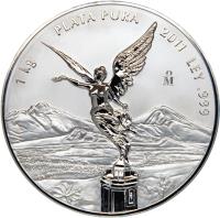 reverse of 1 Kilo - Libertad Silver Bullion Coinage (2001 - 2014) coin with KM# 677 from Mexico. Inscription: 1 Kg PLATA PURA 2011 LEY .999 Mo